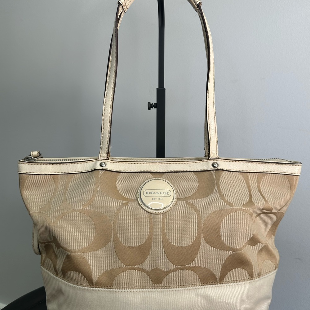 Coach Tan and Cream Signature Tote